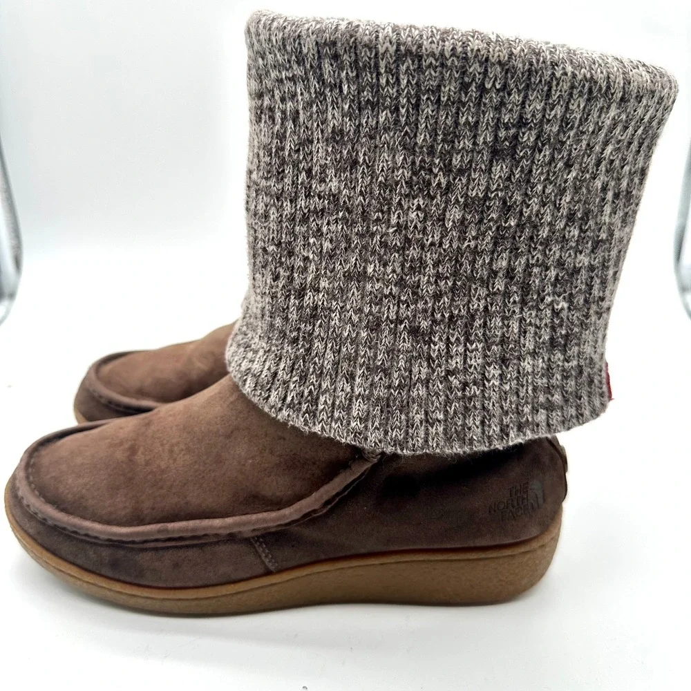 The North Face Alana Women Brown Suede Mid Knit Cuff Insulated Boots Size 8.5